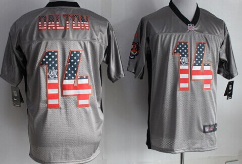 Nike Cincinnati Bengals #14 Andy Dalton 2014 USA Flag Fashion Gray Elite Jersey