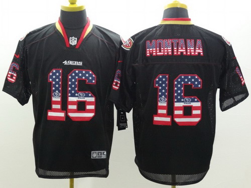 Nike San Francisco 49ers #16 Joe Montana 2014 USA Flag Fashion Black Elite Jersey