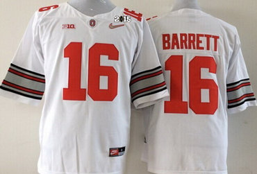 Ohio State Buckeyes #16 J.T. Barrett 2015 Playoff Rose Bowl Special Event Diamond Quest White 2015 BCS Patch Jersey