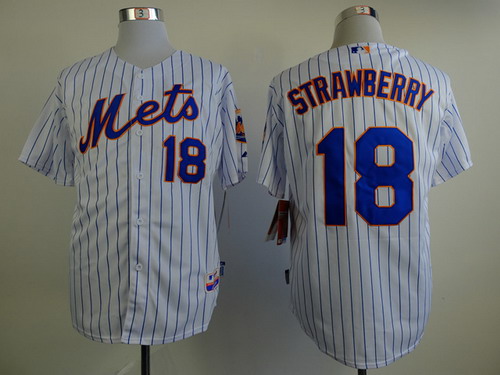 New York Mets #18 Darryl Strawberry White Pinstripe Cool Base Jersey