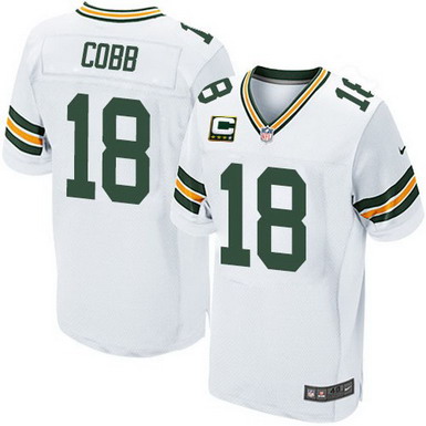 Nike Green Bay Packers #18 Randall Cobb White C Patch Elite Jersey