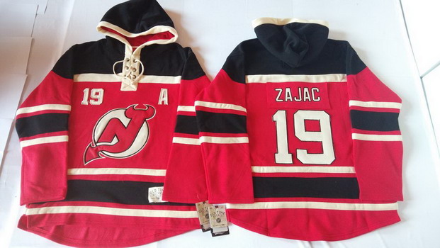 Old Time Hockey New Jersey Devils #19 Travis Zajac Red With Black Hoodie