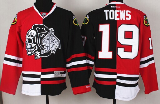 Chicago Blackhawks #19 Jonathan Toews Red/Black Two Tone With Black Skulls Jersey