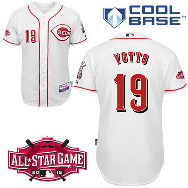 Cincinnati Reds #19 Joey Votto 2015 All-Star Patch White Jersey