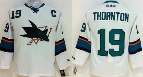 San Jose Sharks #19 Joe Thornton 2014 White Kids Jersey