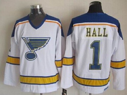 St. Louis Blues #1 Glenn Hall White Throwback CCM Jersey