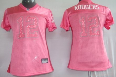 Green Bay Packers #12 Rodgers Pink Womens Sweetheart Jersey