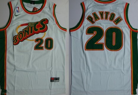 Seattle Supersonics #20 Gary Payton 1995-96 White Swingman Jersey 