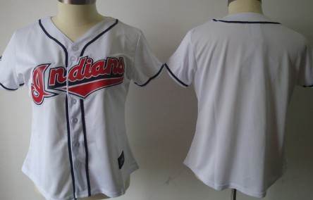 Cleveland Indians Blank White With Red Womens Jersey