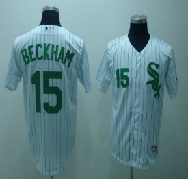 Chicago White Sox #15 Gordon Beckham White With Green Pinstripe Jersey 