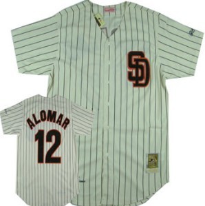 San Diego Padres #12 Roberto Alomar 1989 White Pinstripe Throwback Jersey