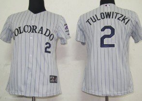 Colorado Rockies #2 Tulowitzki Gray With Purple Pinstripe Womens Jersey 