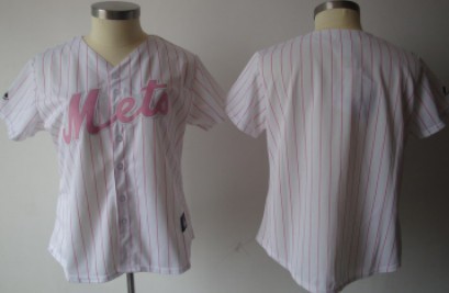 New York Mets Blank White With Pink Pinstripe Womens Jersey