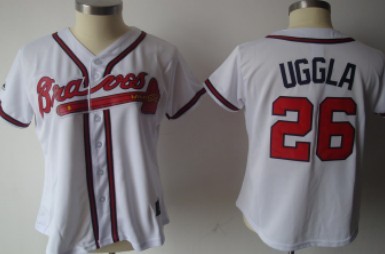 Atlanta Braves #26 Uggla White With Red Womens Jersey 