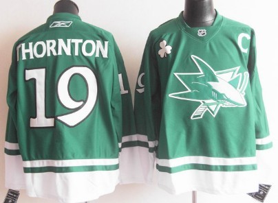 San Jose Sharks #19 Joe Thornton St. Patrick's Day Green Jersey