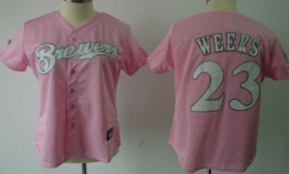 Milwaukee Brewers #23 Weeks Pink With White Womens Jersey