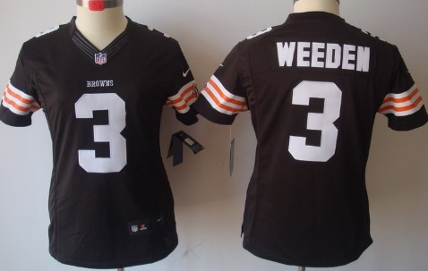 Nike Cleveland Browns #3 Brandon Weeden Brown Limited Womens Jersey 