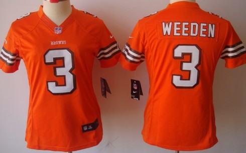 Nike Cleveland Browns #3 Brandon Weeden Orange Limited Womens Jersey 