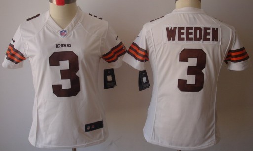 Nike Cleveland Browns #3 Brandon Weeden White Limited Womens Jersey 