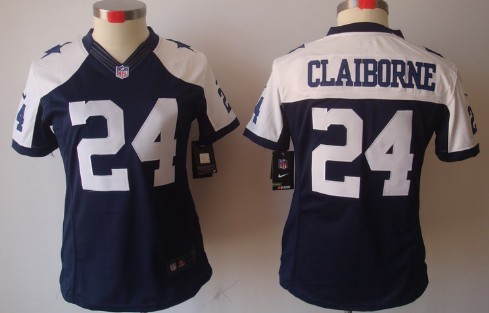 Nike Dallas Cowboys #24 Morris Claiborne Blue Thanksgiving Limited Womens Jersey 