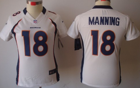 Nike Denver Broncos #18 Peyton Manning White Limited Womens Jersey 