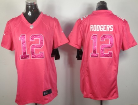 Nike Green Bay Packers #12 Aaron Rodgers Pink Sweetheart Diamond Womens Jersey 