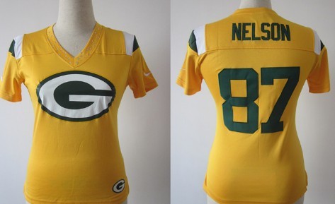 Nike Green Bay Packers #87 Jordy Nelson 2012 Yellow Womens Field Flirt Fashion Jersey 