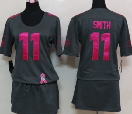 Nike San Francisco 49ers #11 Alex Smith Breast Cancer Awareness Gray Womens Jersey 