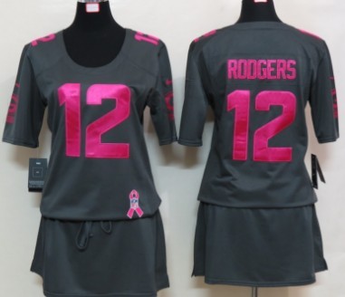 Nike Green Bay Packers #12 Aaron Rodgers Breast Cancer Awareness Gray Womens Jersey 