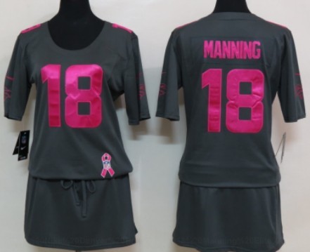 Nike Denver Broncos #18 Peyton Manning Breast Cancer Awareness Gray Womens Jersey 