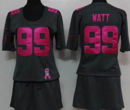 Nike Houston Texans #99 J.J. Watt Breast Cancer Awareness Gray Womens Jersey 