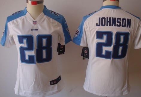 Nike Tennessee Titans #28 Chris Johnson White Limited Womens Jersey 