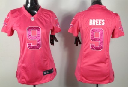 Nike New Orleans Saints #9 Drew Brees Pink Sweetheart Diamond Womens Jersey 