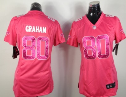 Nike New Orleans Saints #80 Jimmy Graham Pink Sweetheart Diamond Womens Jersey 