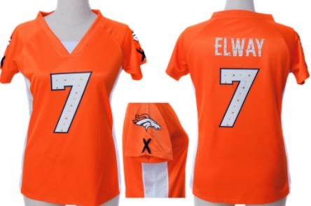 Nike Denver Broncos #7 John Elway 2012 Orange Womens Draft Him II Top Jersey 