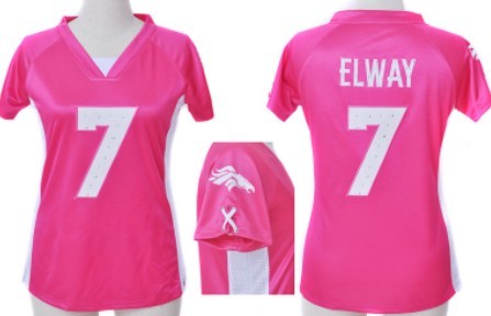 Nike Denver Broncos #7 John Elway 2012 Pink Womens Draft Him II Top Jersey 