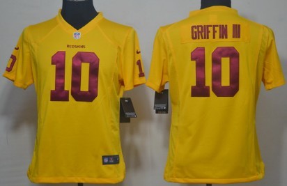 Nike Washington Redskins #10 Robert Griffin III Yellow Game Womens Jersey 