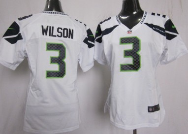 Nike Seattle Seahawks #3 Russell Wilson White Game Womens Jersey 