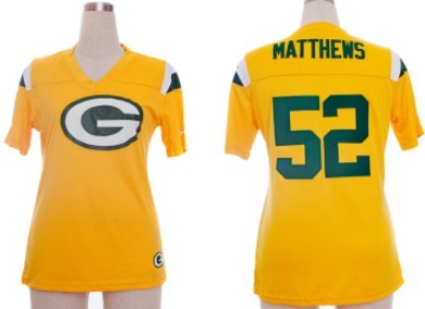 Nike Green Bay Packers #52 Clay Matthews 2012 Yellow Womens Field Flirt Fashion Jersey 