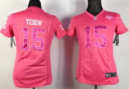 Nike New York Jets #15 Tim Tebow Pink Sweetheart Diamond Womens Jersey 