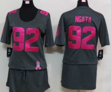 Nike Baltimore Ravens #92 Haloti Ngata Breast Cancer Awareness Gray Womens Jersey 