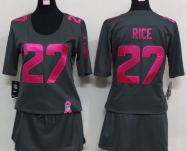 Nike Baltimore Ravens #27 Ray Rice Breast Cancer Awareness Gray Womens Jersey 