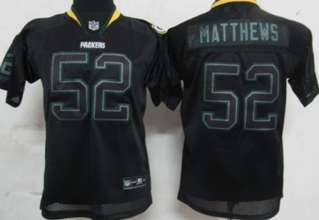 Nike Green Bay Packers #52 Clay Matthews Lights Out Black Kids Jersey 