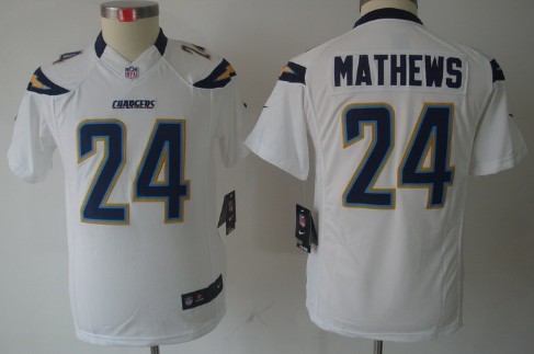 Nike San Diego Chargers #24 Ryan Mathews White Limited Kids Jersey 