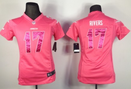 Nike San Diego Chargers #17 Philip Rivers Pink Sweetheart Diamond Womens Jersey 