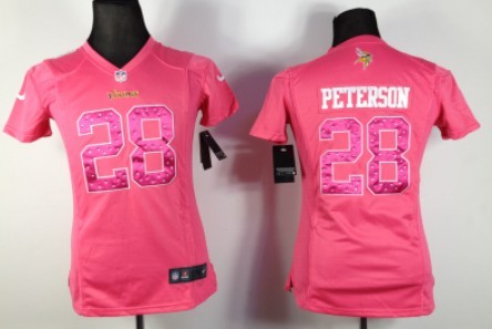 Nike Minnesota Vikings #28 Adrian Peterson Pink Sweetheart Diamond Womens Jersey 