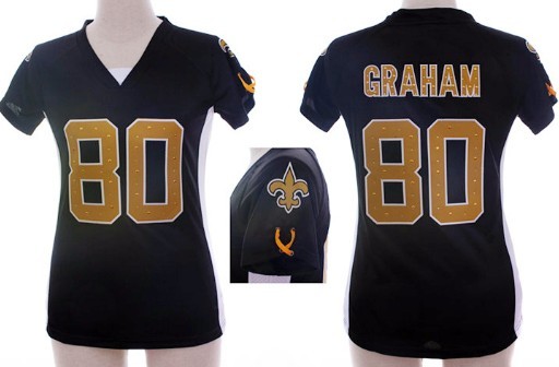 Nike New Orleans Saints #80 Jimmy Graham 2012 Black Womens Draft Him II Top Jersey 