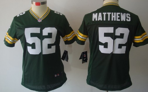 Nike Green Bay Packers #52 Clay Matthews Green Limited Womens Jersey 