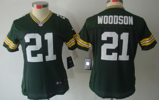 Nike Green Bay Packers #21 Charles Woodson Green Limited Womens Jersey 