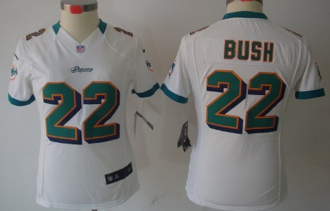 Nike Miami Dolphins #22 Reggie Bush White Limited Womens Jersey 